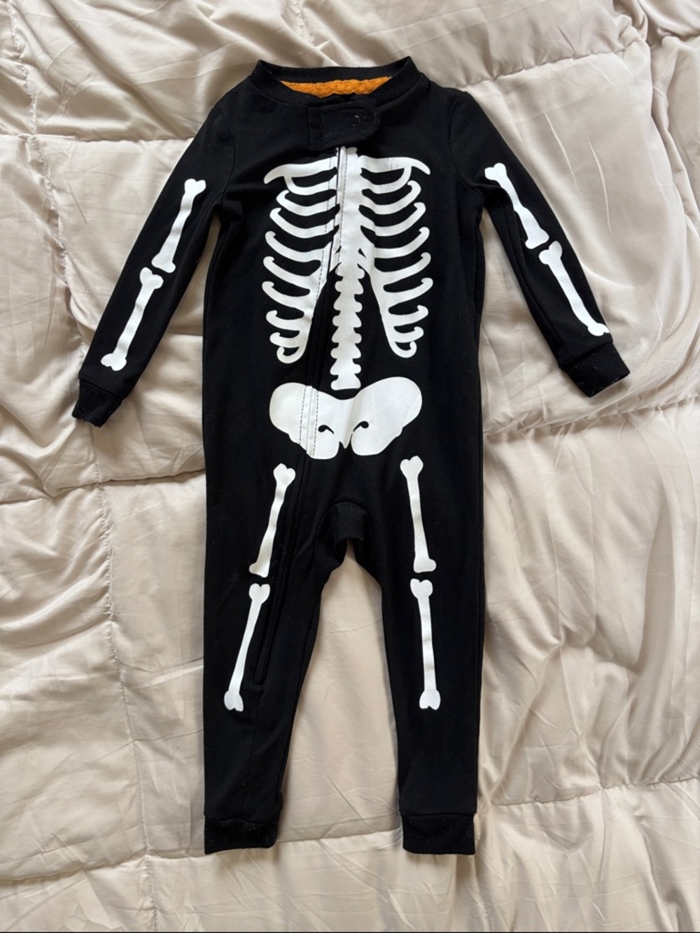 Baby Skeleton Costume Halloween Black Skeleton Print Kids One-Piece Footie